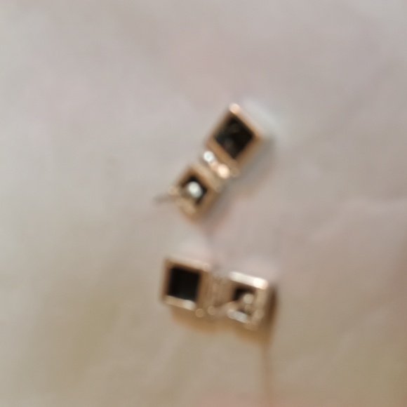 Sterling Silver 925 black and silver square earrings - Picture 4 of 7